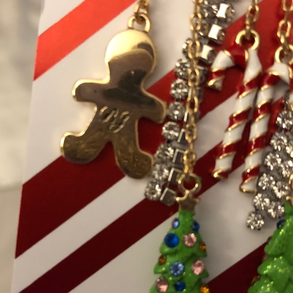 Betsey Johnson Gold Tone Red Metal Bow Front Back Drop Earrings Fringe Accents - Picture 12 of 13